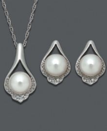 Add drama to any look with teardrops. This unique jewelry set features a matching pendant and earrings crafted from cultured freshwater pearls (6-7 mm), sparkling diamond accents and sterling silver. Approximate length: 18 inches. Approximate pendant drop: 3/4 inch. Approximate earrings drop: 1/2 inch. Add drama to any look with teardrops. This unique jewelry set features a matching pendant and earrings crafted from cultured freshwater pearls (6-7 mm), sparkling diamond accents and sterling silver. Approximate length: 18 inches. Approximate pendant drop: 3/4 inch. Approximate earrings drop: 1/2 inch.