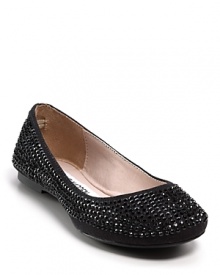 Elevate her jeans, dresses and leggings with these versatile Steve Madden flats, featuring all-over rhinestone detailing. Elevate her jeans, dresses and leggings with these versatile Steve Madden flats, featuring all-over rhinestone detailing.
