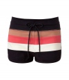 Work a cool colorblock into your casual-chic staples with Marc by Marc Jacobs bold striped shorts - Drawstring waistline, bold striped front, contrast striped sides - Form-fitting - Wear with an oversized pullover and retro sneakers