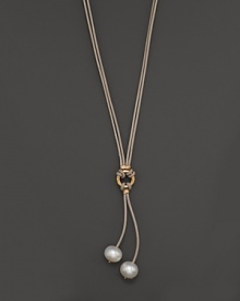 Freshwater pearls add rich luster to 14K yellow gold and leather. By Nancy B.