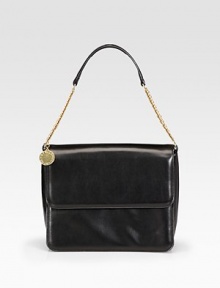 Sleeker than your little black dress, this chic flap-front silhouette is crafted from the smoothest faux leather.Top handle, 9 drop Magnetic snap flap closure One outside open pocket under flap One inside zip pocket One inside open pocket Logo-print nylon lining 11W X 8½H X 3D 60% polyurethane/20% polyester/20% cotton Imported Sleeker than your little black dress, this chic flap-front silhouette is crafted from the smoothest faux leather.Top handle, 9 drop Magnetic snap flap closure One outside open pocket under flap One inside zip pocket One inside open pocket Logo-print nylon lining 11W X 8½H X 3D 60% polyurethane/20% polyester/20% cotton Imported
