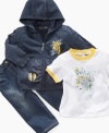 Draw him out. Inspire his inner artist early with this urban-style tee shirt, hoodie and jean set from DKNY.