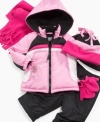 Keep her warm in a winter wonderland with this four-piece cold weather set from Rothchild in pretty pastels.