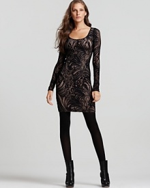 Romantic with an edge, this BCBGMAXAZRIA dress is rendered in ever-feminine stretch lace. Romantic with an edge, this BCBGMAXAZRIA dress is rendered in ever-feminine stretch lace.
