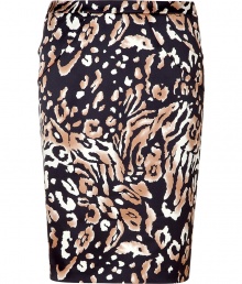 Chic black and frappe Zanzibar skirt from Steffen Schraut - This stylish animal print skirt will kick up your day or night look - All-over animal print with black background - Slim pencil silhouette - Wear with a sheer blouse, oversized cardigan, and strappy platform heels Chic black and frappe Zanzibar skirt from Steffen Schraut - This stylish animal print skirt will kick up your day or night look - All-over animal print with black background - Slim pencil silhouette - Wear with a sheer blouse, oversized cardigan, and strappy platform heels