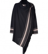 Effortlessly chic and equally soft, this fringed cardigan from Steffen Schraut is a versatile choice for both indoors and out - Softly folded collar with tie and button closure, wide long sleeves, tan trim, fringed scarf-effect wrapped front - Oversized fit - Team with tissue tees, figure-hugging trousers and statement ankle boots