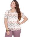 Be a boho beauty with American Rag's short sleeve plus size peasant top, accented by smocked trim.