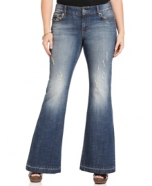 Featuring a distressed look, Seven7 Jeans' plus size flared jeans are must-haves for your weekend style.