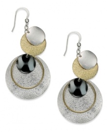 Make a triple play in this chic earrings from Style&co. With a tri-tone finish, the disc pendants make a unique statement. Crafted in silver tone, gold tone and hematite tone mixed metal. Approximate drop: 2-1/4 inches.