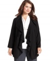 A cross between a draped cardigan and a sophisticated blazer, Calvin Klein's plus size jacket features ponte knit fabric for just the right amount of structure.