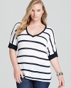 Up your style game in this Splendid Plus tee. Crisp navy stripes punctuate an easy silhouette for a sporty-chic finish.