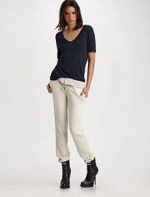 Soft cotton knit styled with a fold-over waistband and tailored with a low rise. Fold-over waistband Button-front closure Slash pockets Cotton Machine wash Imported Soft cotton knit styled with a fold-over waistband and tailored with a low rise. Fold-over waistband Button-front closure Slash pockets Cotton Machine wash Imported