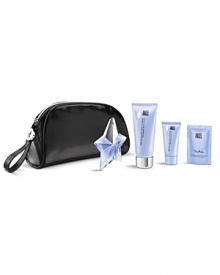 Discover ANGEL delights offered in a sleek cosmetic pouch, designed with the signature touch of Thierry Mugler. This offer will allow you to dress in ANGEL – from the Perfuming Body Lotion, Shower Gel and Body Cream to the ultimate step of seduction, the Eau de Parfum. As a Mugler touch of perfection, the Eau de Parfum spray is refillable for life. Discover ANGEL delights offered in a sleek cosmetic pouch, designed with the signature touch of Thierry Mugler. This offer will allow you to dress in ANGEL – from the Perfuming Body Lotion, Shower Gel and Body Cream to the ultimate step of seduction, the Eau de Parfum. As a Mugler touch of perfection, the Eau de Parfum spray is refillable for life.