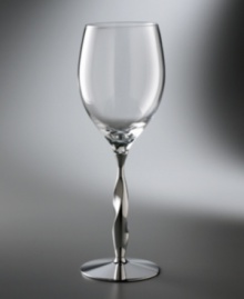 Place a new spin on sipping. Elegantly cut from full-lead crystal, the wine glass features a bold tulip shape and twisting metal stem for modern flair. Place a new spin on sipping. Elegantly cut from full-lead crystal, the wine glass features a bold tulip shape and twisting metal stem for modern flair.