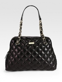 Quilted pebble-grain leather forms this classic silhouette, with sleek chain top handles and a metal logo plaque. Chain and leather double top handles, 9 dropTop zip closureProtective metal feetOne inside zip pocketTwo inside open pocketsCotton lining14W X 10½H X 5½DImported Quilted pebble-grain leather forms this classic silhouette, with sleek chain top handles and a metal logo plaque. Chain and leather double top handles, 9 dropTop zip closureProtective metal feetOne inside zip pocketTwo inside open pocketsCotton lining14W X 10½H X 5½DImported