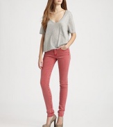 EXCLUSIVELY AT SAKS.COM. On-trend colored stretch twill with fitted skinny-leg construction. THE FITMid-riseSkinny-legRise, about 8Inseam, about 34THE DETAILSZip flyButton closureFront slash pockets and two back patch pockets98% cotton/2% spandexMachine washMade in USA of imported fabricModel shown is 5'10 (177cm) wearing US size 4.