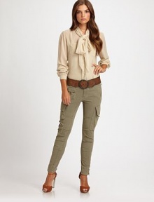 Inspired by a signature military design, this utilitarian design has unmistakable feminine flair, courtesy of a cropped, skinny fit and zipper details at the ankles. Button closureZip flyBelt loopsSide buckle tabsLow-riseMulti-pocket designAnkle zippersInseam, about 2791% cotton/9% spandexMachine washImported Model shown is 5'9½ (176cm) wearing US size 4. 