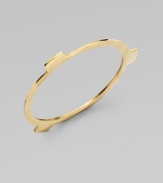 A square-edged, flat bangle with three tab extensions has an edgy, industrial look.BrassDiameter, about 3Imported