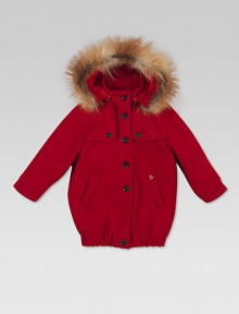 Button-front, wool-blend, felt parka with attached hood, natural fox fur trim, tone-on-tone GG lining and metal interlocking Gucci detail.Attached hoodLong sleevesFront button placketTwo buttoned storm flapsAngled pocketsElasticized hem70% wool/20% polyamide/10% cashmereDry cleanMade in ItalyFox fur origin: Denmark, Finland and Canada Please note: Number of buttons may vary depending on size ordered. Button-front, wool-blend, felt parka with attached hood, natural fox fur trim, tone-on-tone GG lining and metal interlocking Gucci detail.Attached hoodLong sleevesFront button placketTwo buttoned storm flapsAngled pocketsElasticized hem70% wool/20% polyamide/10% cashmereDry cleanMade in ItalyFox fur origin: Denmark, Finland and Canada Please note: Number of buttons may vary depending on size ordered.