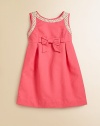 Dainty embroidery and a cinched bow waist make this sleeveless cotton shift a must-have for your little princess.Round necklineSleevelessBack zipperWaistband with bowPleated skirtFully linedCottonMachine washImported
