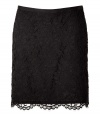 Inject flirty appeal to your office-to-evening look with this lovely lace skirt from DKNY - Thin waistband, solid mini skirt with sheer lace overlay, concealed side zip closure - Style with a tie-neck sheer blouse, a bold shoulder blazer, and heels