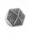 Gorgeous geometry. A stylish hexagonal shape sets apart this stunning ring from Vince Camuto. Crafted in silver tone mixed metal, it's embellished with glittering black glass accents. Size 7.