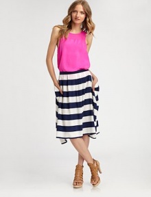 Bold stripes lend graphic appeal to this full-skirted design shaped by soft pleating and draped side pockets.Fitted waistAllover pleatsExtended pocketsBack zipperAbout 25 long55% nylon/45% silkDry cleanImportedModel shown is 5'9 (175cm) wearing US size 4. Bold stripes lend graphic appeal to this full-skirted design shaped by soft pleating and draped side pockets.Fitted waistAllover pleatsExtended pocketsBack zipperAbout 25 long55% nylon/45% silkDry cleanImportedModel shown is 5'9 (175cm) wearing US size 4.