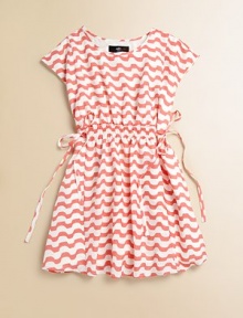 Brilliant, wavy stripes and a smocked drawstring waistband add pizzazz to this frock.ScoopneckShort sleevesPullover styleAdjustable smocked drawstring waistbandPolyesterMachine wash; dry flatImported Brilliant, wavy stripes and a smocked drawstring waistband add pizzazz to this frock.ScoopneckShort sleevesPullover styleAdjustable smocked drawstring waistbandPolyesterMachine wash; dry flatImported