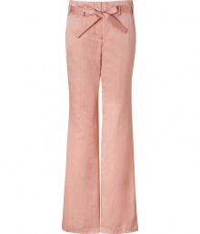 Channel refined 1970s style in these luxe wide leg pants from Schumacher - High waist, belt loops, ribbon tie belt, off-seam pockets, back welt pockets with stitching detail, wide legs - Pair with a semi-sheer blouse, platform heels, and a boyfriend blazer