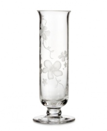 Fresh pick. Delicate florals flourish on this resplendent crystal bud vase from Marquis by Waterford, gracing your home with refined sophistication.