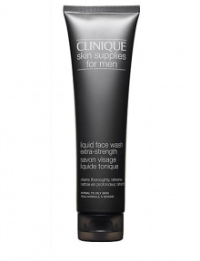 Liquid Face Wash Extra Strength. Formulated by Clinique's guiding dermatologists to gently yet thoroughly cleanse the face and neck. Leaves skin feeling fresh, comfortable, never tight or dry. Preps skin for a comfortable shave. For normal/oily skin. 5 oz. Liquid Face Wash Extra Strength. Formulated by Clinique's guiding dermatologists to gently yet thoroughly cleanse the face and neck. Leaves skin feeling fresh, comfortable, never tight or dry. Preps skin for a comfortable shave. For normal/oily skin. 5 oz.