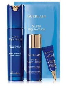 The new aqua complex in this advanced formula acts as a double-protective shield protecting against aging and aggressions. Skin is moisturized and plumped. It's an ideal way to keep skin deeply hydrated, radiant and smooth. Set includes: Full-size serum, deluxe samples of the toner and eye serum, and a Super Aqua sheet mask. Made in France. The new aqua complex in this advanced formula acts as a double-protective shield protecting against aging and aggressions. Skin is moisturized and plumped. It's an ideal way to keep skin deeply hydrated, radiant and smooth. Set includes: Full-size serum, deluxe samples of the toner and eye serum, and a Super Aqua sheet mask. Made in France.