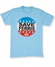 Life moves fast. Toss this Save Ferris T shirt on from Fifth Sun and look around for awhile or you'll miss it.