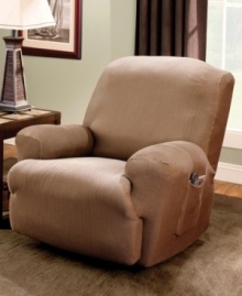 Featuring subtle allover striping in versatile, solid tones, the Stretch Stripe recliner slipcover from Sure Fit instantly refreshes your furniture with style and comfort. Easy to care for, this slipcover can be tossed in the wash. Featuring subtle allover striping in versatile, solid tones, the Stretch Stripe recliner slipcover from Sure Fit instantly refreshes your furniture with style and comfort. Easy to care for, this slipcover can be tossed in the wash.