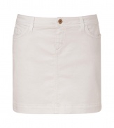 Super chic ecru denim mini skirt from D&G Dolce & Gabbana - This flattering denim mini helps you flaunt high style while showing off your assets - Classic five-pocket styling, mini silhouette, zipper fly closure - Pair with patterned nude tights, a striped pullover, and ankle boots