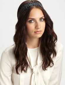A dazzling design in a sophisticated style with a comfortable elastic back. Swarovski crystals set in silk satinAbout 1½ wideMade in USA of imported fabrics A dazzling design in a sophisticated style with a comfortable elastic back. Swarovski crystals set in silk satinAbout 1½ wideMade in USA of imported fabrics