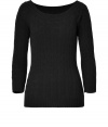 Super soft and ultra flattering, Ralph Laurens ballet neck cashmere cable knit pullover counts as a must for luxe feminine looks - Wide scooped neckline, 3/4 sleeves, fine ribbed trim, fitted - Pair with favorite jeans and patent leather ballerinas for a preppy-chic finish