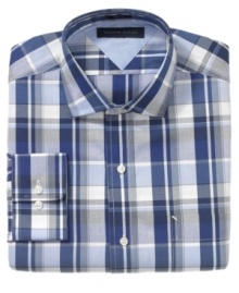 Your favorite casual style goes classic. This plaid dress shirt from Tommy Hilfiger is the best from both sides of your wardrobe.