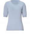 Ultra soft in cashmere with an elegant periwinkle hue, Iris von Arnims 1/2 sleeve pullover is a chic and sophisticated choice - Round neckline, elbow-length sleeves, fine ribbed trim - Form-fitting - Wear with a circle skirt, heels and pristine pearls