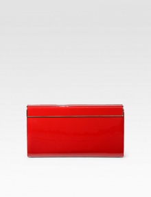 This hand-held design features beautifully shiny patent leather.Hinged magnetic closureOne inside open pocketSatin lining9W X 5H X 2DMade in Italy This hand-held design features beautifully shiny patent leather.Hinged magnetic closureOne inside open pocketSatin lining9W X 5H X 2DMade in Italy