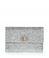 The days of disco return with this glammed-out clutch in sparkling silver - Created by London designer Anya Hindmarch out of cotton and PVC - Classic envelope shape with stylish flap and gold-colored enameled lock - An amazing piece, it looks great with a cocktail dress or a fun nightclub outfit