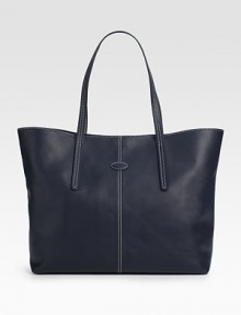 Versatile leather classic with an extra spacious silhouette, styled with contrast topstitching and a front logo plaque.Shoulder straps, 8 drop Snap top closure One inside zip pocket Two inside open pockets Nylon lining 18W X 12½H X 6D Made in Italy Versatile leather classic with an extra spacious silhouette, styled with contrast topstitching and a front logo plaque.Shoulder straps, 8 drop Snap top closure One inside zip pocket Two inside open pockets Nylon lining 18W X 12½H X 6D Made in Italy