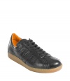 Stylish sneaker in fine, black leather - Trainer style by the legendary shoe manufacturer Ludwig Reiter - classic laces, soft leather lining - sturdy rubber sole - terrific elegant and sporty combo - really top-quality and extremely well-made - your fave shoe for casual wear at the office and on Saturdays - goes best with jeans and light dress pants