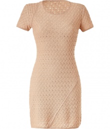 Get noticed in this ultra-feminine delicate knit dress from Missoni - Round neck, short sleeves, fitted silhouette, asymmetric seam detail, textured knit - Style with an oversized cardigan and platform heels