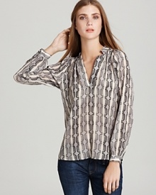 Tucker Blouse - Silk Graphic Print