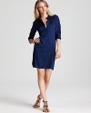 In a sapphire jewel tone, this Vince shirt dress celebrates easy chic, designed in luxe stretch silk and belted for an always flattering silhouette.