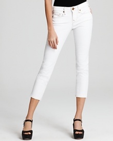 True Religion Jeans - Brooklyn Mid Rise Crop with Lonestar Pocket in Optic White Wash