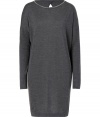 Minimalist and exquisitely chic, Brunello Cucinellis cashmere-silk dress is an elegant choice for contemporary looks - Rounded embellished neckline, long sleeves, dropped shoulders, wrapped neckline at nape with cut-out - Easy O-shaped silhouette - Pair with flawless flats and a dusting of metallic accessories