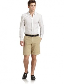 THE LOOKFlat frontMid-width waistband with belt loops and hook-and-eye closureFront zipperSide slash pockets with perforated detailsCuffed hemBack flap pocket with pin closureTHE FITRise, about 10Inseam, about 7½THE MATERIAL50% cotton/50% ramieCARE & ORIGINMachine wash or dry cleanMade in Italy THE LOOKFlat frontMid-width waistband with belt loops and hook-and-eye closureFront zipperSide slash pockets with perforated detailsCuffed hemBack flap pocket with pin closureTHE FITRise, about 10Inseam, about 7½THE MATERIAL50% cotton/50% ramieCARE & ORIGINMachine wash or dry cleanMade in Italy