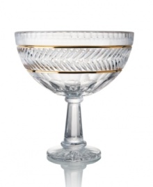 Truly spectacular, this footed crystal bowl from Trump Home is elaborately cut, fluted and finished with bands of gleaming gold to evoke the historic Mar-a-Lago Club of Palm Beach.